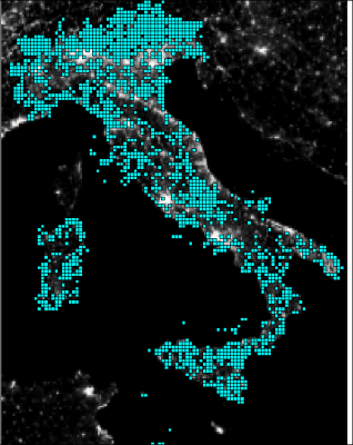 Location of the floristic 10 km blocks in Italy
